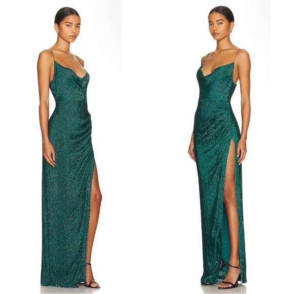 Retrofete Katya Sequin Cowl Neck Green Maxi Dress Size XS - Picture 6 of 13